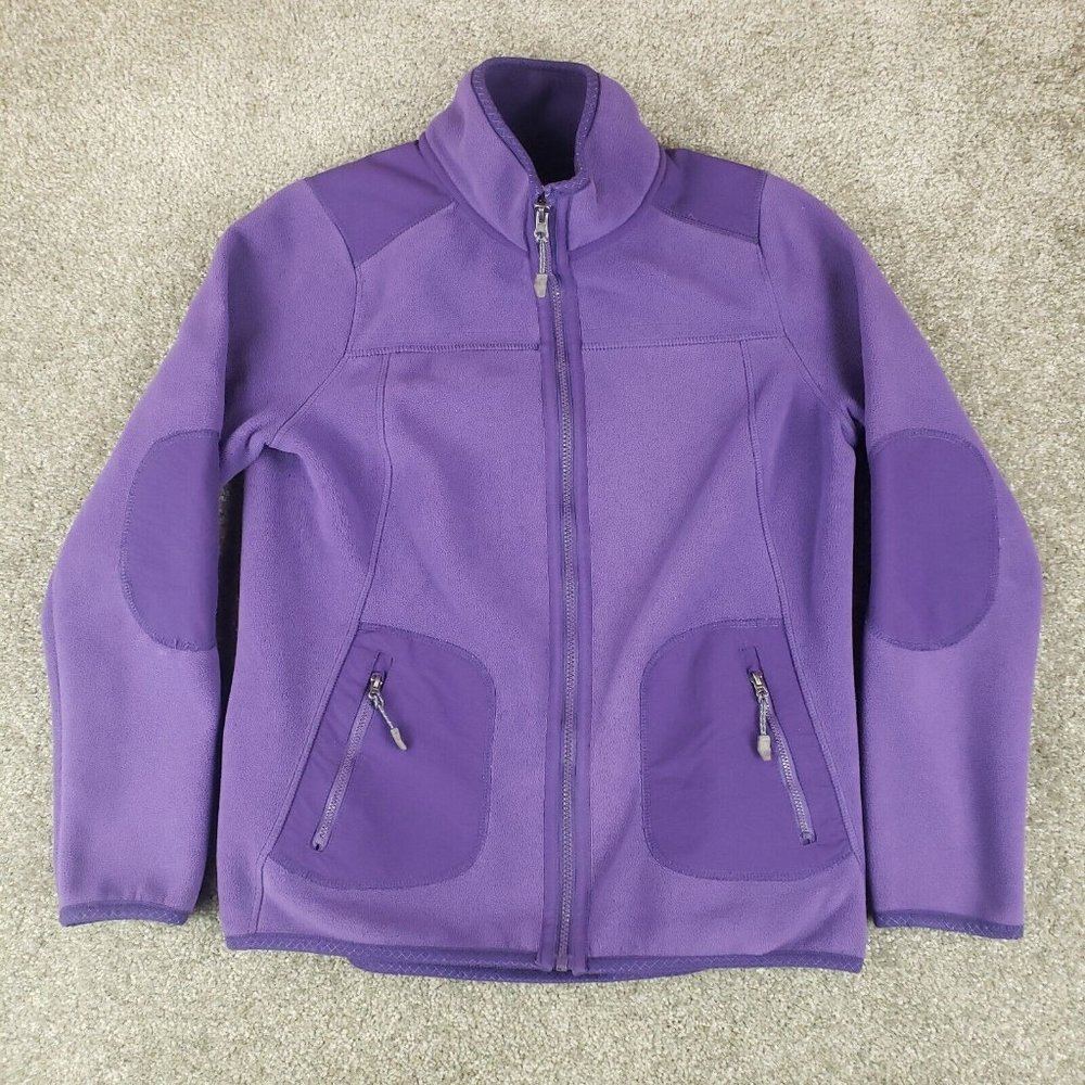 Green Tea Jacket Medium M Womens Purple Fleece Long Sleeve Full Zip Coat